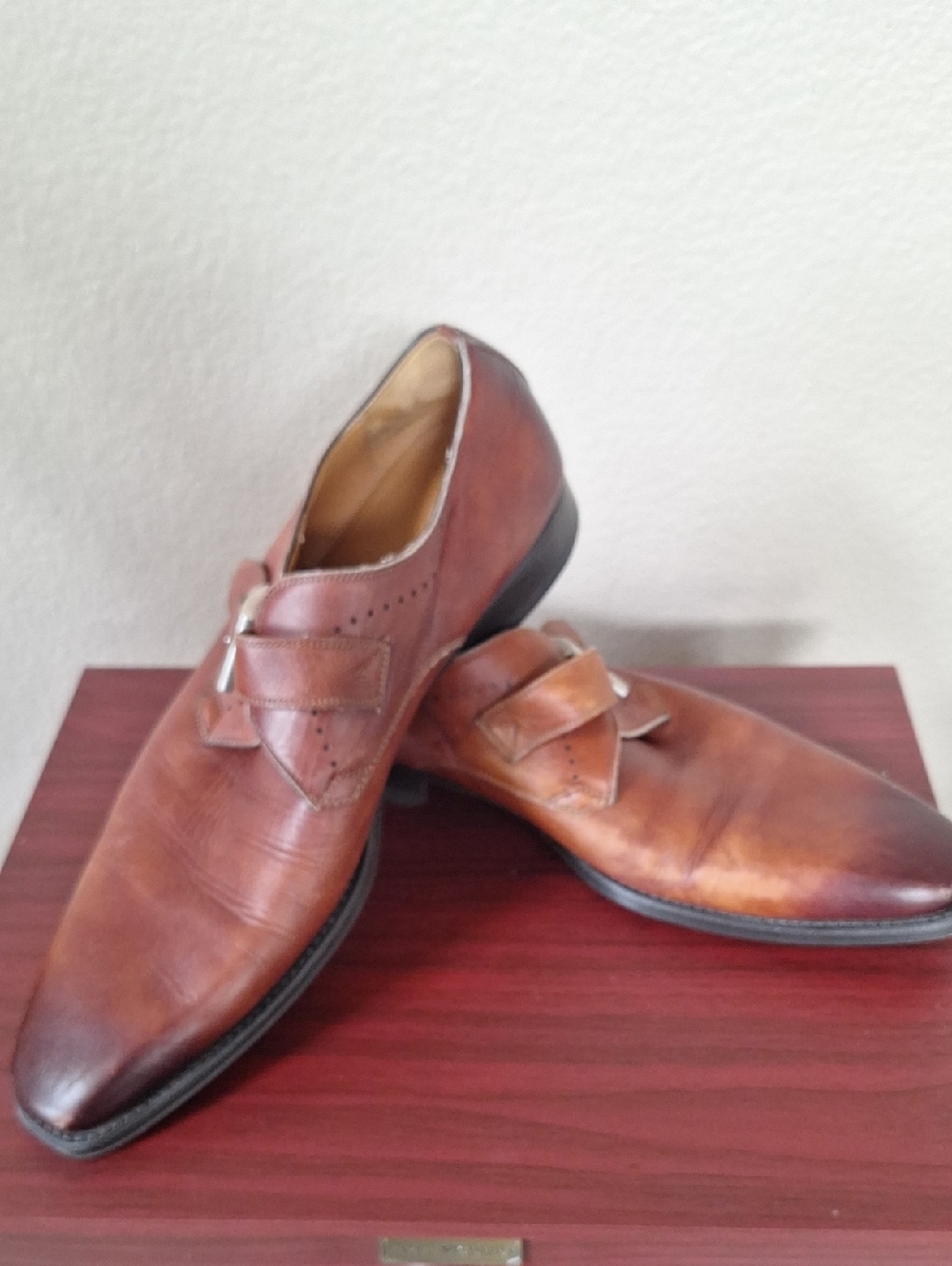 Magnanni Tan Brown Single Monk Strap Dress Shoes